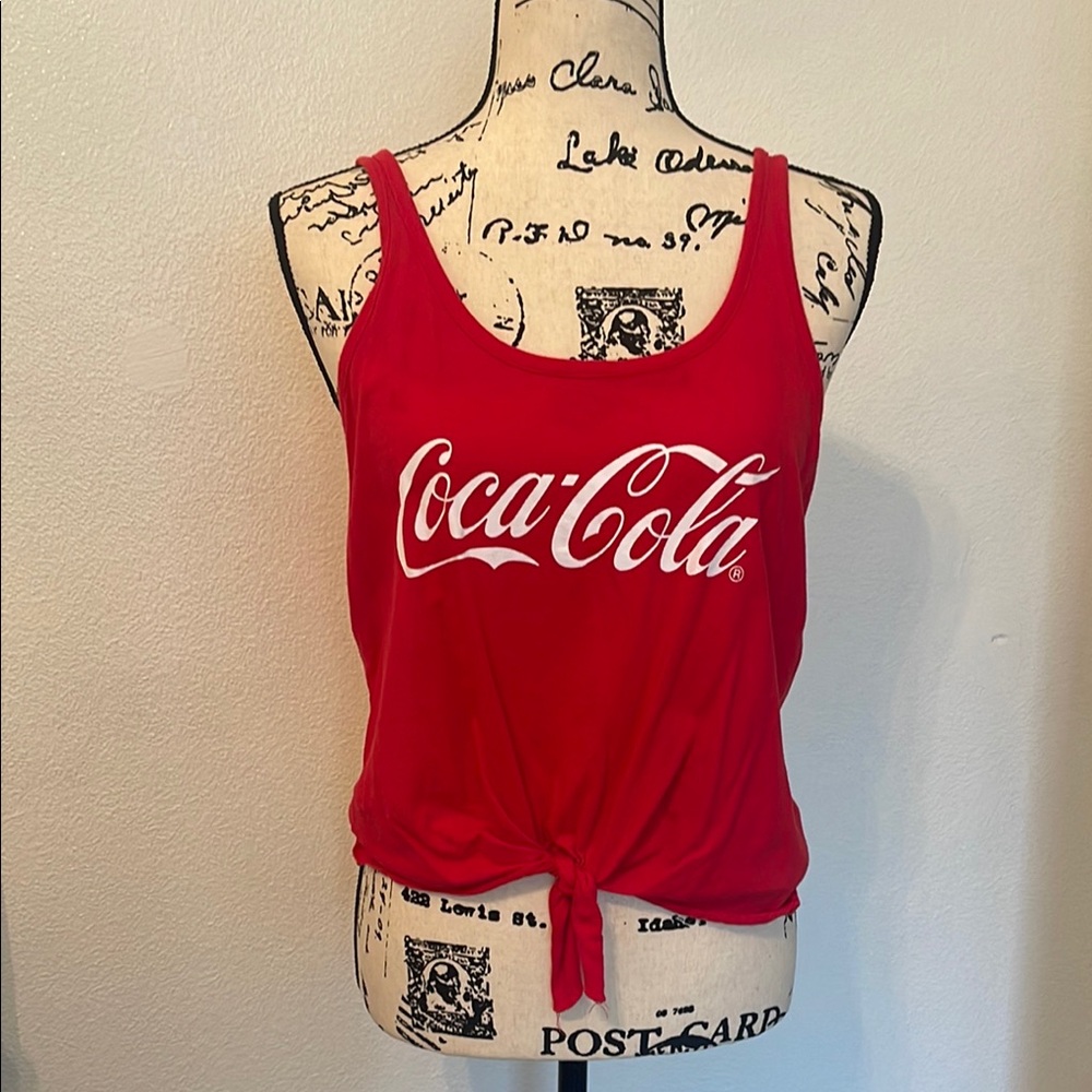 Coca Cola Red Crop Tie Front Tank Top